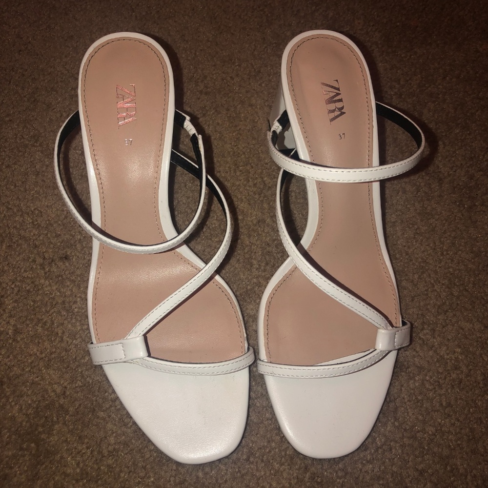 Zara White Mid-Heel Sandals